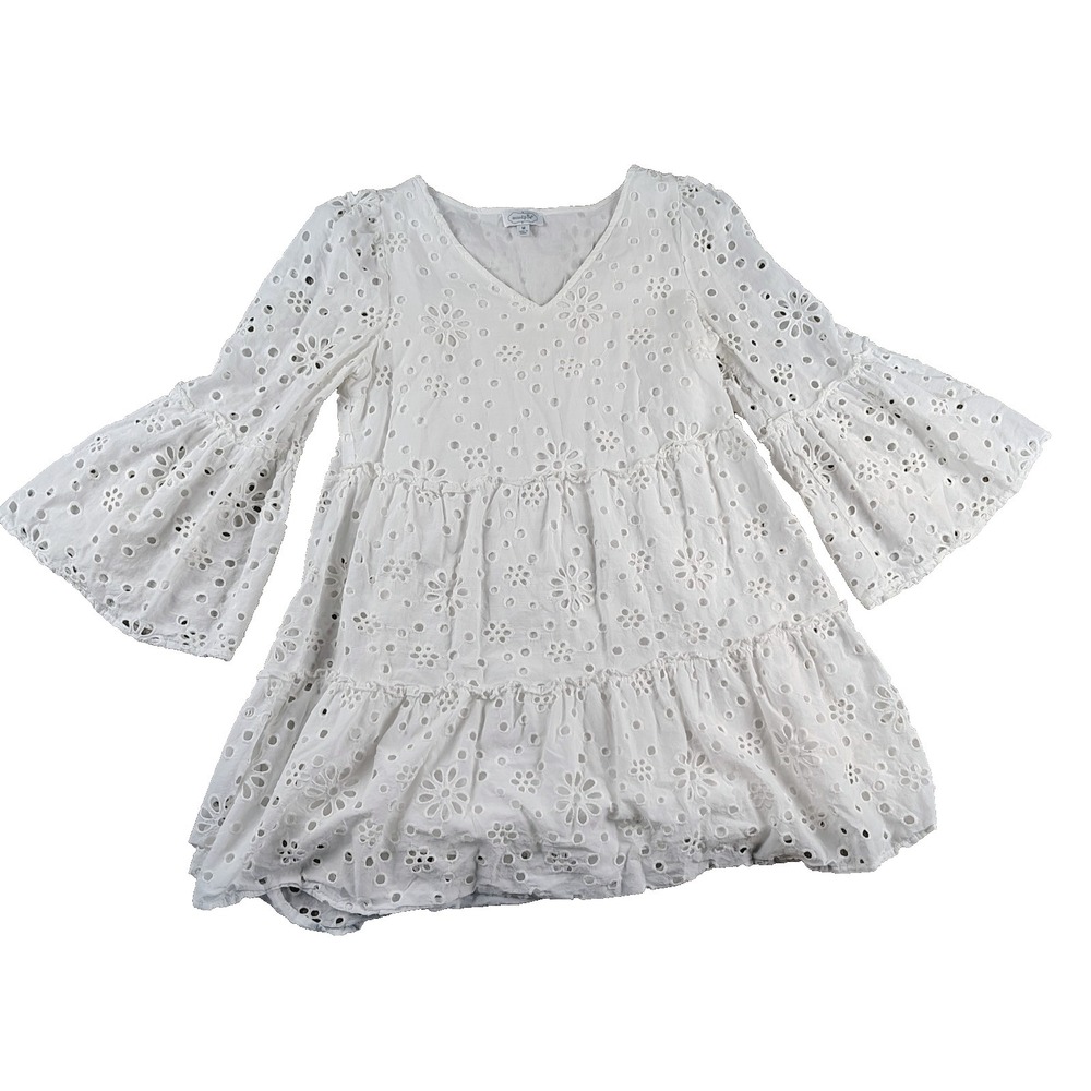 Mud Pie‎ Women's Medium Eyelet White Mini Dress Tunic Top Boho Cowgirl Festival